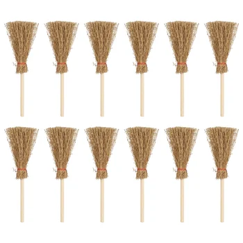 

ULTNICE 12pcs Mini Broom Costume Hangings Decorations Toys with Red Rope Straw Broom Wizard Accessory for Halloween Party Red Ro