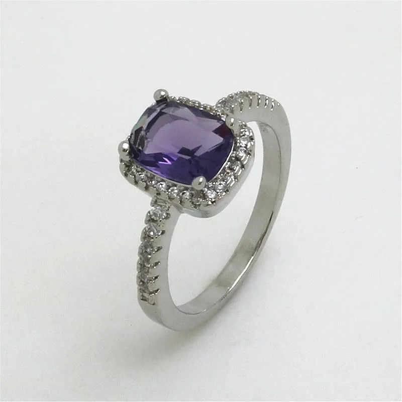 JoiasHome 925 пробы Серебряное кольцо классическое с квадратным фиолетовым подвеска с драгоценным камнем женское серебряное ювелирное изделие для помолвки подарок для леди размер 6-10