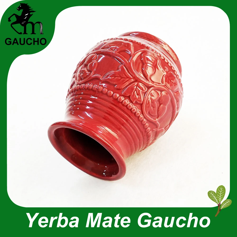 1 шт./лот, деликатный Paraguay Yerba mate Calabaza, керамические тыквенные чашки с рельефным узором Calabash, горячая распродажа, MT002-250, красное вино