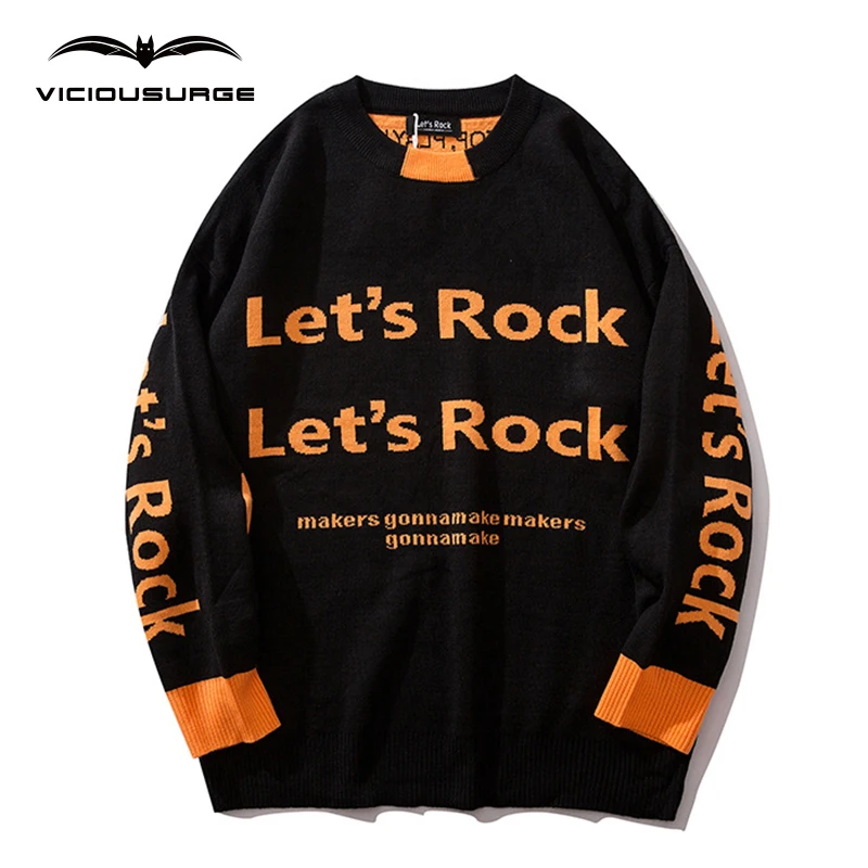 

VICIOUSURGE Sweater Embroidered HipHop Long Sleeve Couple Sweater Oversize Ins Knitted Tops For Men High Street College Style