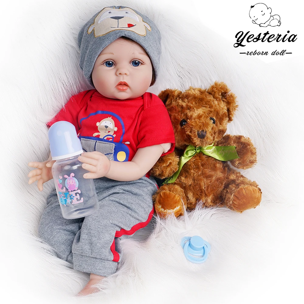 Goede 55 Cm Reborn Baby Pop Jongen Pasgeboren Speelgoed Gift Siliconen Vinyl Rode Outfit Met Speelgoed Beer