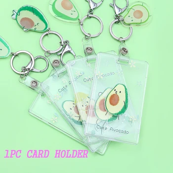 

Cute Avocado Transparent ID Card Holder Student Cartoon Keychain Card Protection Set Female PVC Acrylic Clear Business Card Case