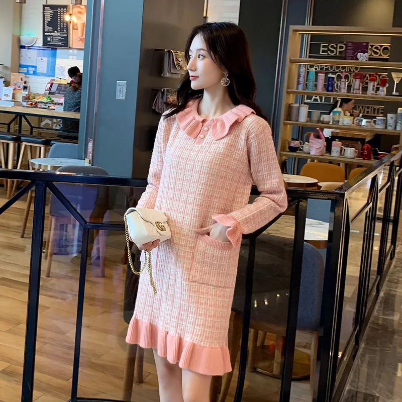 

Photo Shoot 2019 Maternity Clothes Sweet Sweater Jersey Dress Loose-Fit Elegant Graceful Fishtail Large Size Dress