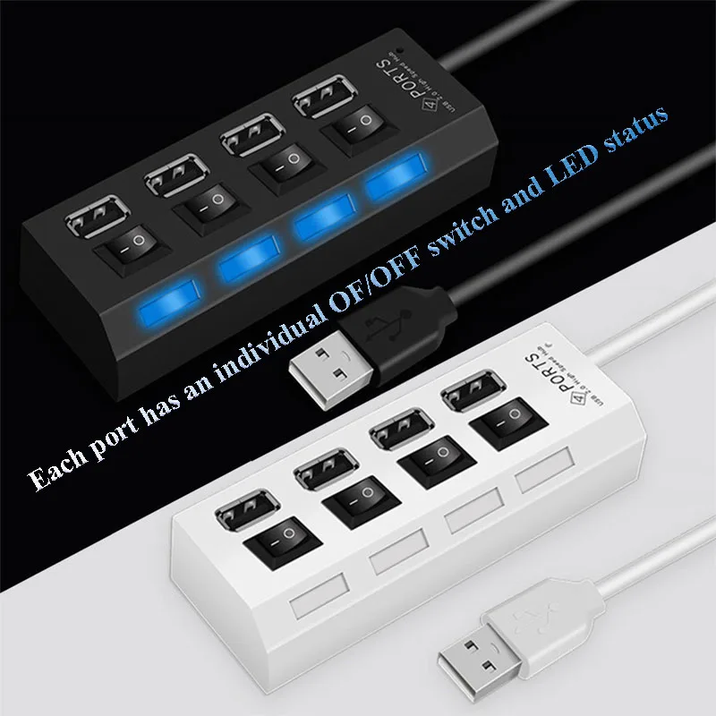 USB-разветвитель 2 0 портов с независимым переключателем ВКЛ./ВЫКЛ светодиодный |
