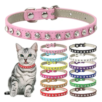 Luxury Rhinestone Rivets Cat Collar Leather Small Dog Collars  Puppy Neck Strap for Kitten Accessories Wholesale / Dropshipping 1