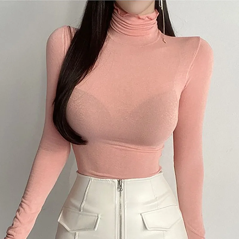 

Женская водолазка, топы, белые футболки, женские облегающие пикантные Топы с длинным рукавом, базовая футболка на осень и зиму, универсальная женская одежда