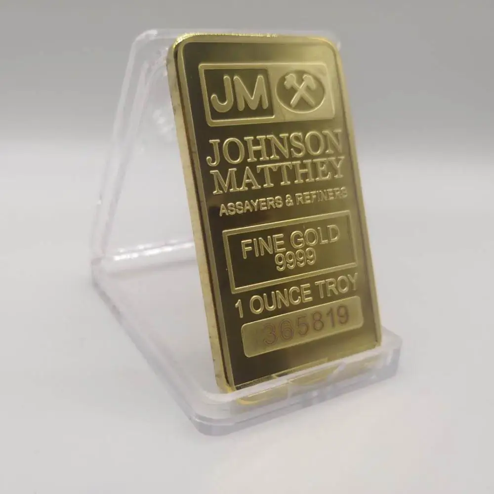 JM bar 1 OZ 24K позолоченный значок 50x28 мм сувенирная монета