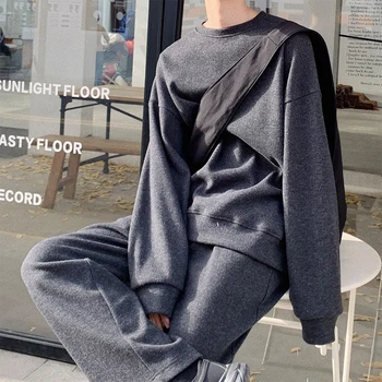 

2019 Autumn And Winter New Youth Popular Solid Color Men's Suit Fashion Casual Loose Sweatshirt Sports Pants Dark Gray / Brown