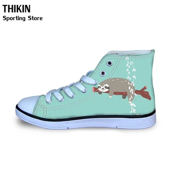 

THIKIN Cute Cartoon Sloth Pattern Kids Canvas Sneakers Girls Boys High Top Vulcanized Shoes Children Running Shoes for Students