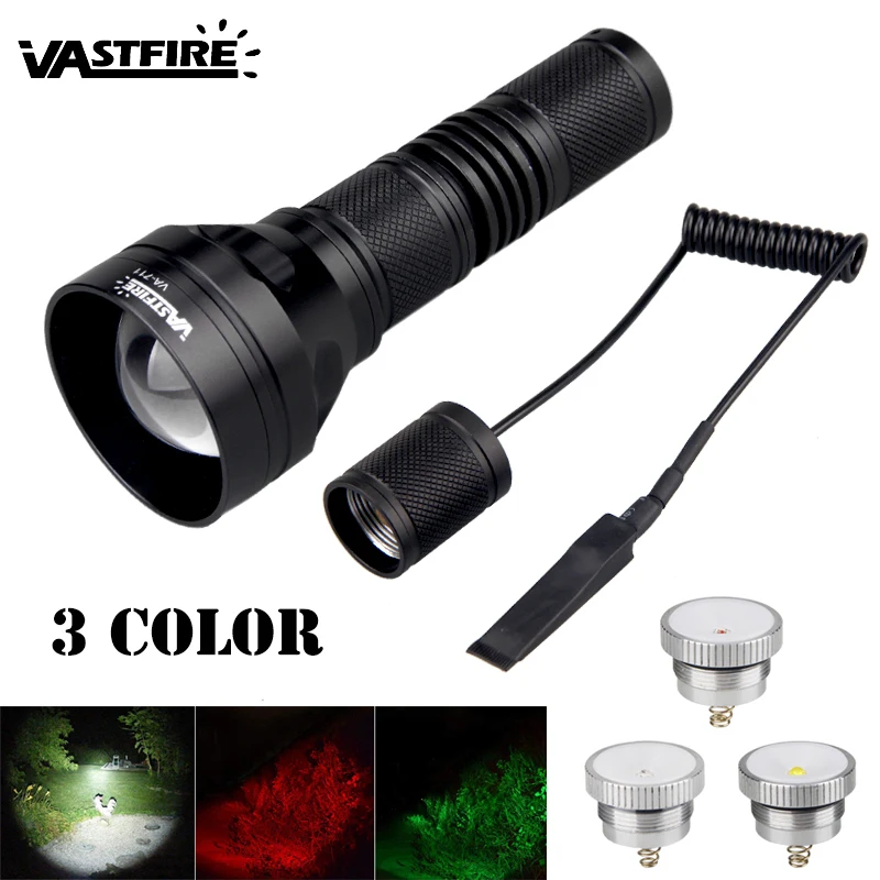 

Powerful 1200 Lumens 400 Yards Weapon Light Tactical Zoomable Green-Red White LED Hunting Flashlight With Remote Pressure Switch