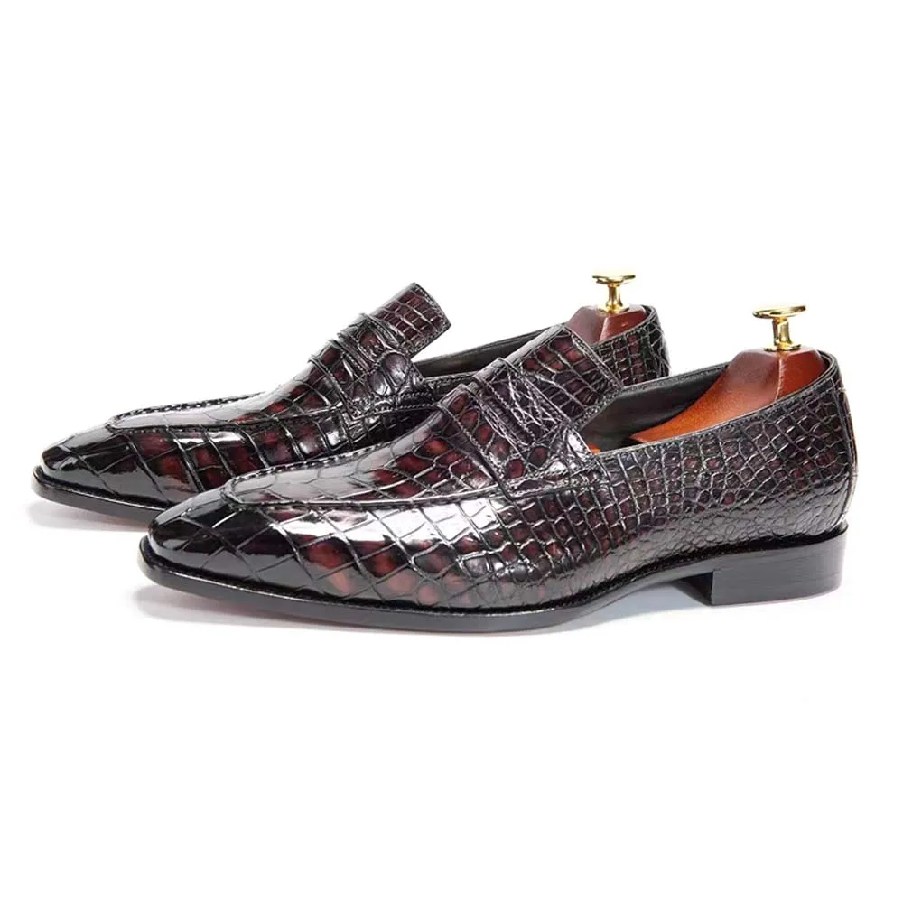 

chue new arrival men dress shoes male crocodile leather shoes male formal shoes male crocodile shoes brush color shoes wine red