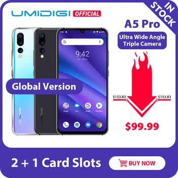 Перейти на Алиэкспресс и купить Мобильный телефон UMIDIGI A5 PRO, Android 9.0, глобальная сеть, тройная камера 16 Мп, восемь ядер, 6,3-дюймовый экран FHD+ Waterdrop, 4150 мАч, 4 ГБ+32 ГБ