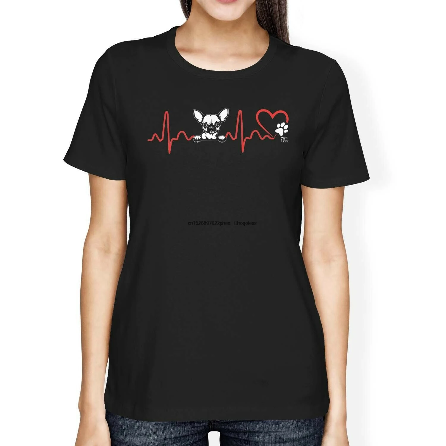 Женская свободная футболка 1Tee с надписью My Heart принадлежит футболке чихуахуа |