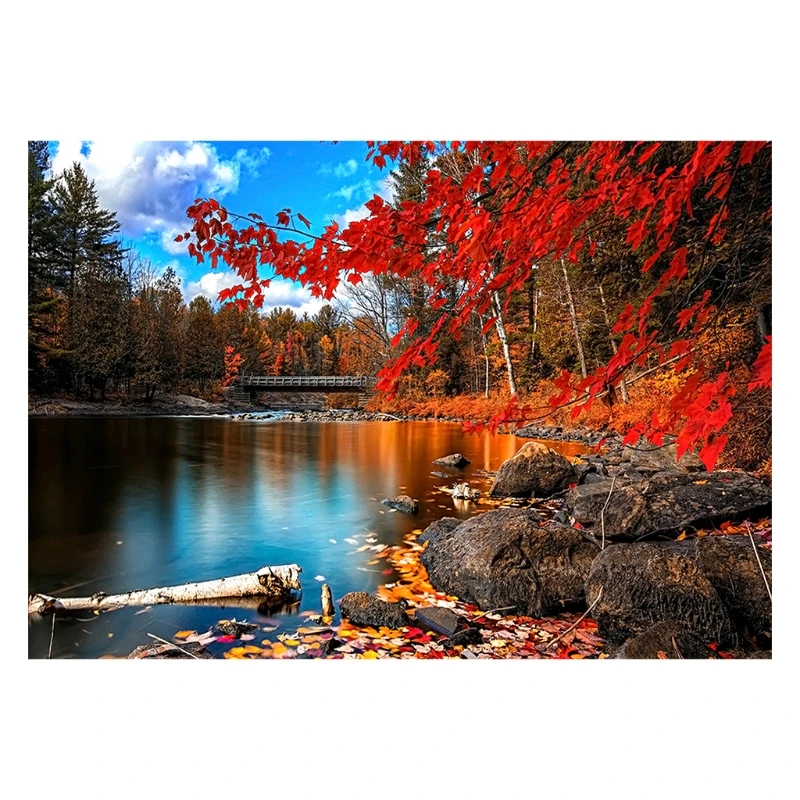 

5D Diamond Painting Kit for Adult Full Drill Paint with Diamonds Pictures Arts Craft for Home Decor Lake Maple Leaf