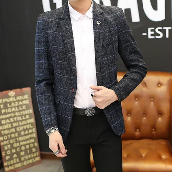 

Men Blazer 2020 New Arrival Spring And Autumn Male Leisure Suit Slim Plaid Outerwear Single Button Fashion Korean Style X02