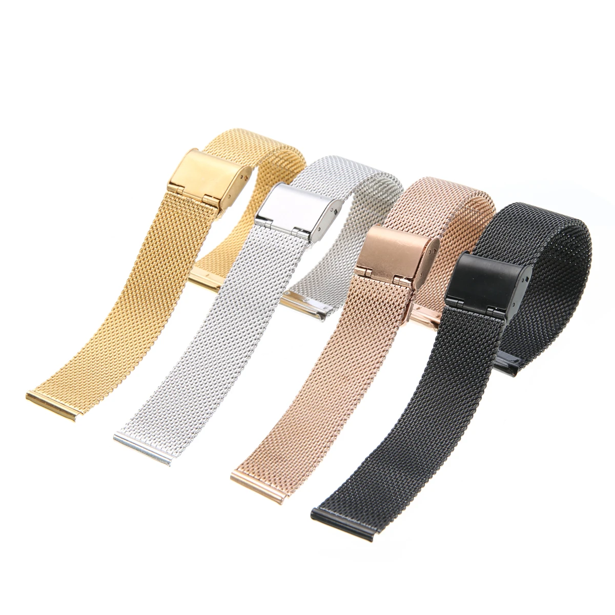 12mm/14mm/16mm/18mm/20mm/22mm/24mm Stainless Steel Watch Strap Straight End Bracelet Mesh Buckle Watch Band 4 Colors Shellhard