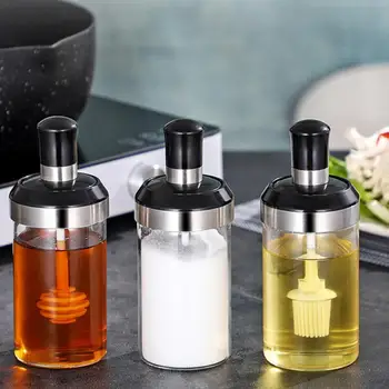 

Seasoning Jars Oil Brush Honey Container Food Storage Container Glass Seasoning Tank Kitchen Spice Kit Bottles Pepper Spoon