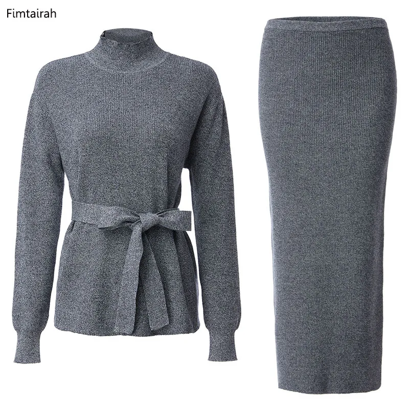Gray Set Комплект из 2 предметов, Трикотажная хлопковая Абая платье с капюшоном, Дубай, мусульманский женский теплый плотный арабский осенний зимний турецкий Повседневный свитер - Цвет: Gray Set