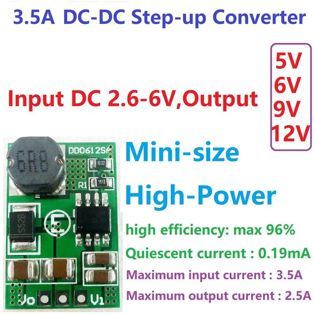 3.5A DC-DC Повышающий Модуль преобразователя Напряжения 3 в 3,3 В 3,7 в до 5 В 6 в 9 в 12 В регулирование напряжения Модуль питания плата