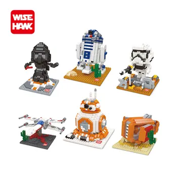 

Children Mini Blocks American Anime Action Figures Kawaii Yoda Darth Vader DIY Model Building BB8 Bricks Boys Toys