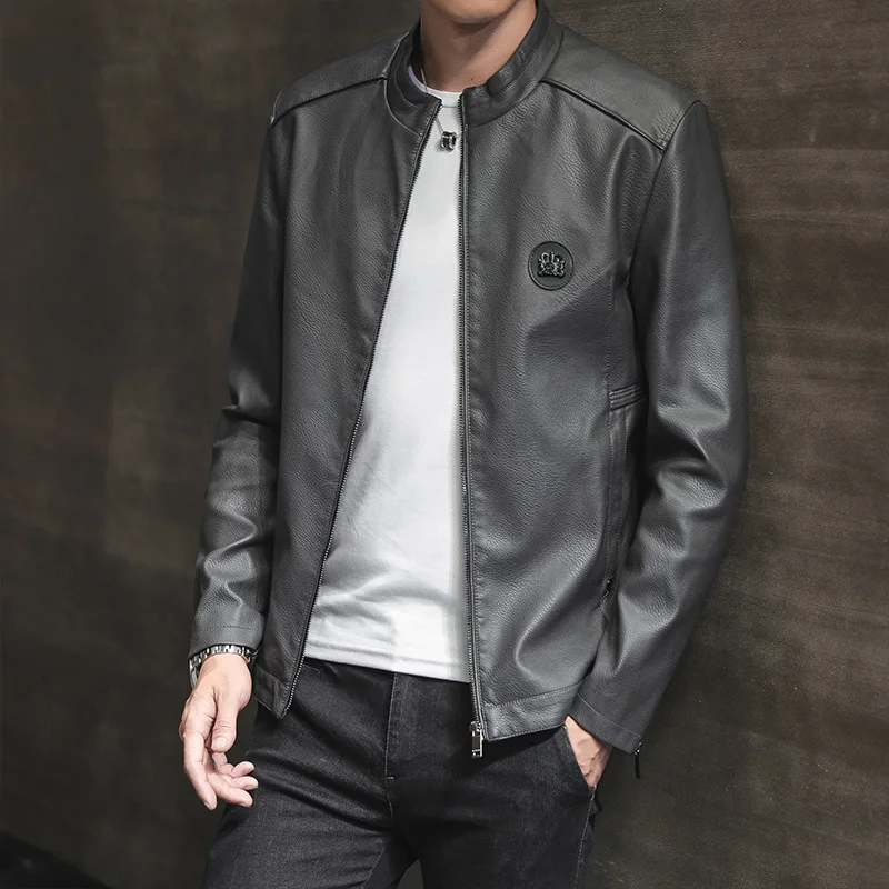 

2020 New Style Autumn Leather Coat Young MEN'S Slim Fit Korean-style Locomotive Trend Casual Thin Coat Men Leather Tops