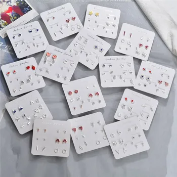 

Modyle Women Heart Star Mini Earrings Set Fashion Girl Small Jewelry Square Leaf Pearl Stud Earring Sets Lady Jewelry