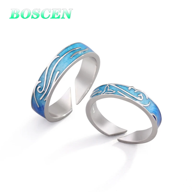 BOSCEN 925 пробы Серебряное кольцо для пары женщин мужчин девушек мальчиков подарок
