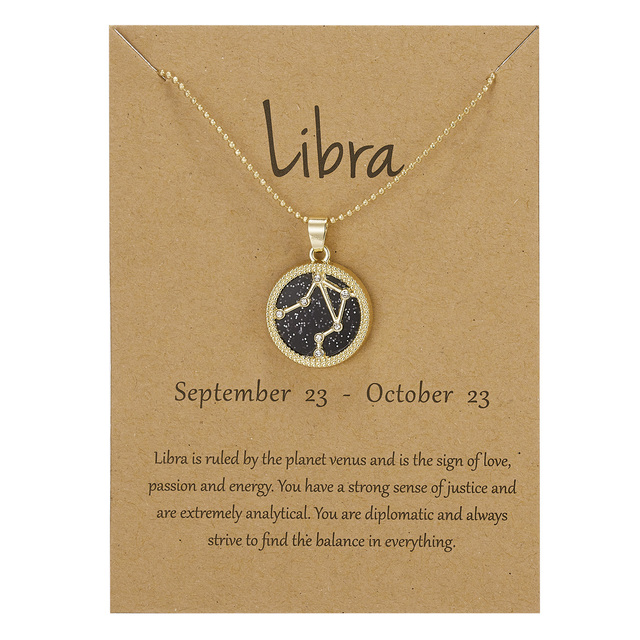 Zodiac Constellations Necklace Geometric Round Pendant Gold Silver Color Chain Necklace Unisex Friendship Jewelry Lover Gifts
