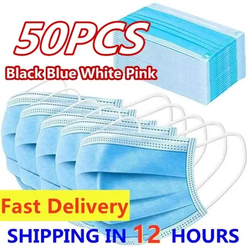 

50pcs 3ply Mask Black Mouth Cover Protect Mouth Nose Soft And Breathable Protection Facemask Mascarilla Mouth-muffle Face Cover