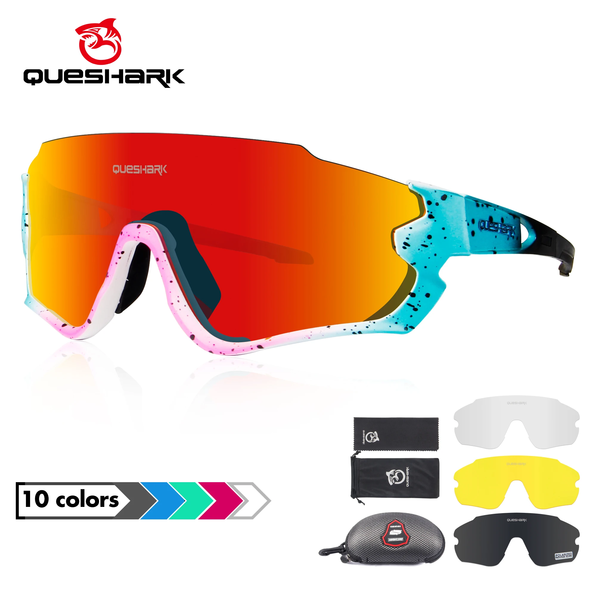 QUESHARK 2010 New QE45 Cycling Eyewear Bike Glassess for Men Women Polarized Cycling Goggles UV400 4 Lens For MTB Road Bike