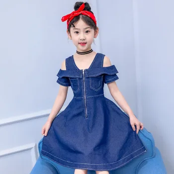 

BINIDUCKLING 2020 Denim Dresses For Girls Kids Korean Style Zipper Design Summer Jean Dress For Kids Girls