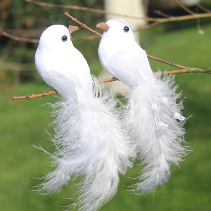 2pcs Fake Doves White Artificial Foam Feather Wedding Ornament Home Craft Table Decor Bird Toy Wedding Decorative