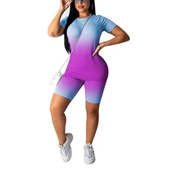 

Women Sets Summer Tie Dye Short Sleeve Top Shirt Loose And Biker Shorts Casual Two Piece Set Streetwear Outfits Tracksuits 2020