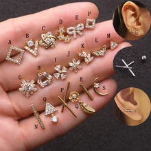 Sellsets, новинка, 1 шт., бант, нерегулярные CZ Серьги Для Пирсинга Ушей, стальная штанга, серьги, спиральный для хряща, шпильки