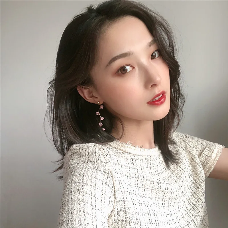 Bohemian Long Tassel Pink Flowers Rhinestone Earrings Beautiful Jewelry Dangle Earrings for women