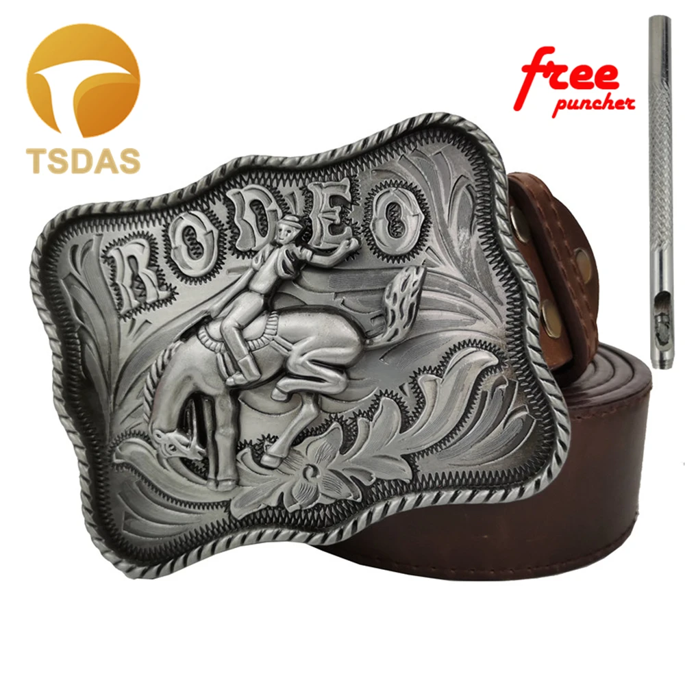 Мужские ремни из искусственной кожи с пряжкой для ремня Rodeo Серебристые