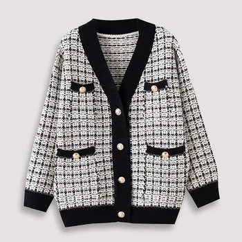 

2019 Autumn Loose Cardigans Sweater With Button Female Knitted Pocket Cardigans Fashion O-Neck Long Sleeve Knitting Outwear