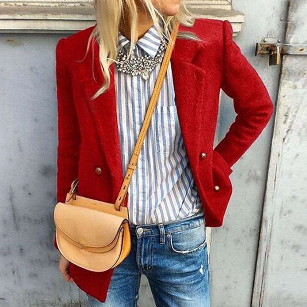 

New Style Winter Coat Women Solid Color Slim Button Jacket Fashion Casual Jacket Suit 2019 Femme Streetwear Ladies Tops