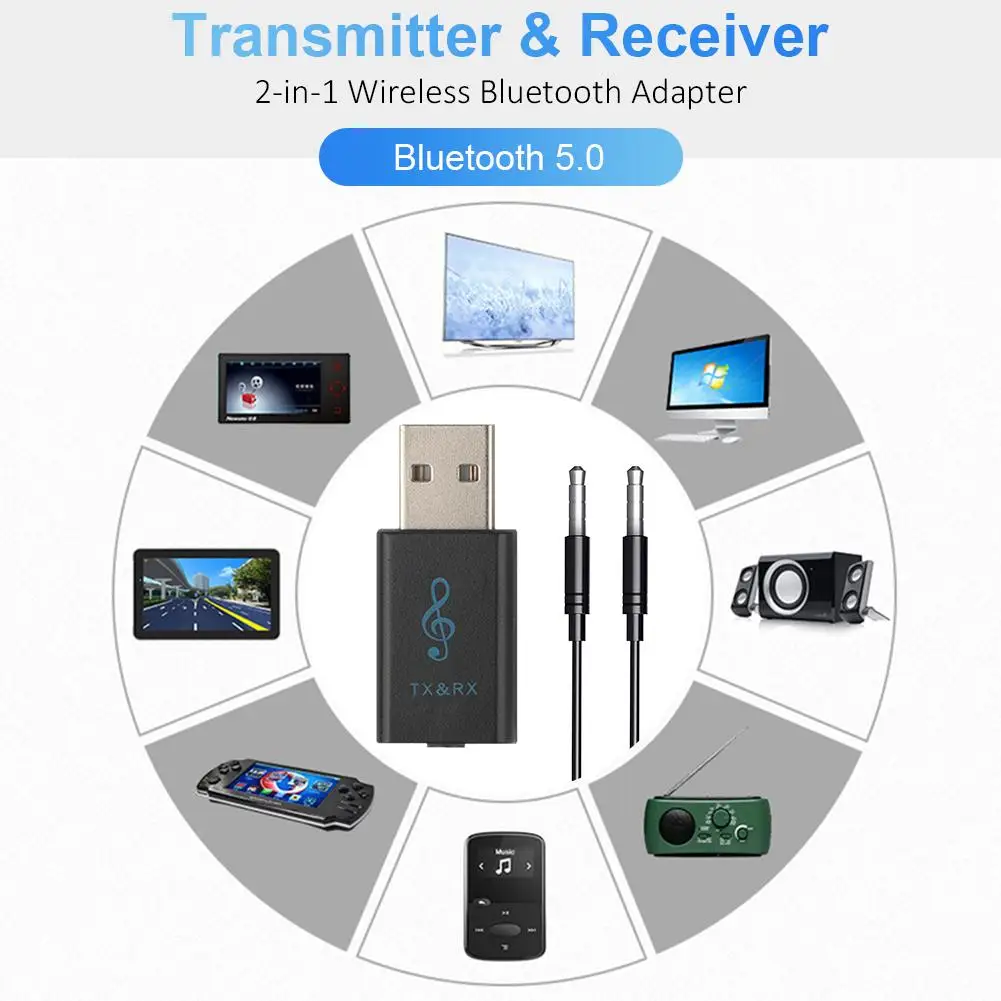 2 в 1 USB Bluetooth 5,0 аудио передатчик беспроводной USB адаптер для телевизионного компьютера