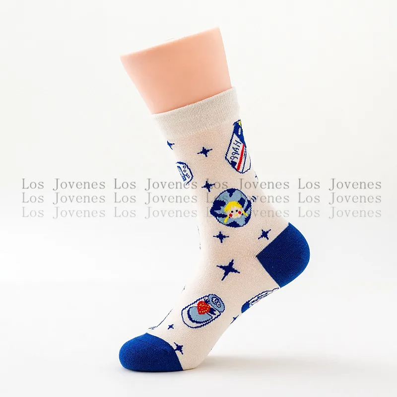 SP& CITY Ins/женские хлопковые носки с рисунком; забавные носки унисекс с рисунком для скейтборда; высококачественные повседневные хипстерские носки для студентов - Цвет: white blue