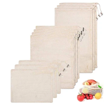 

Reusable Produce Bags, Organic Cotton Mesh Vegetable Bags, Washable Durable Recyclable Packaging Bags With Drawstring, For Stora