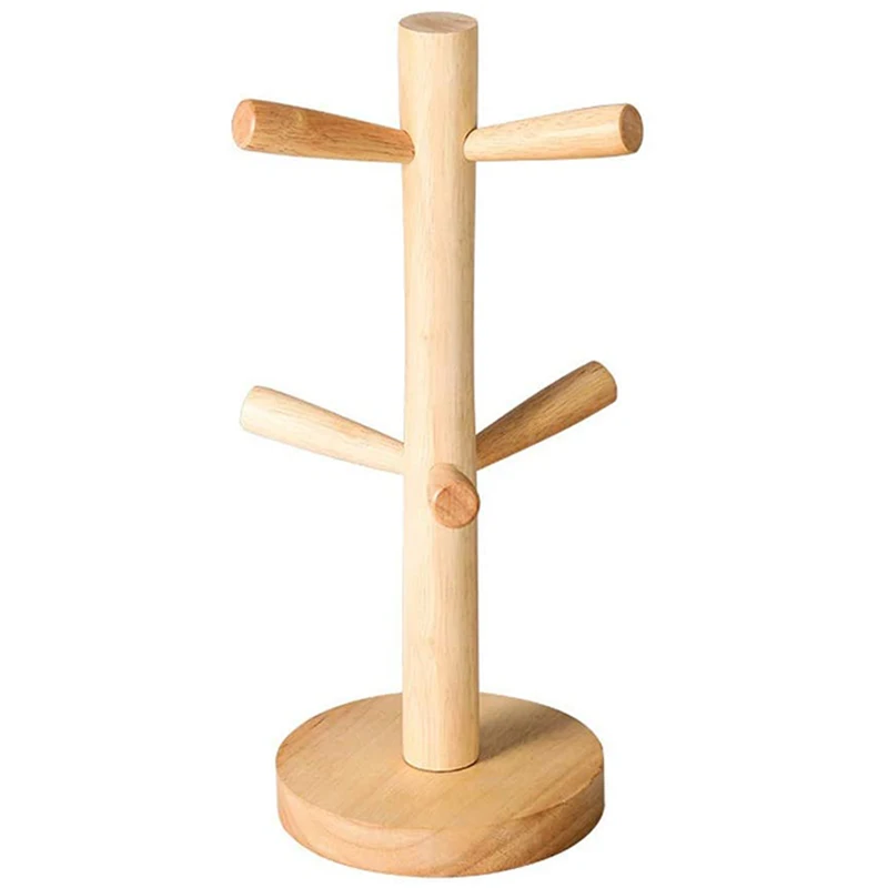 

Wooden Mug Tree Holder with 6 Hooks, Mug Rack Display Stand Cups Organizer Dryer, Tea Coffee Cup Mug Hooks