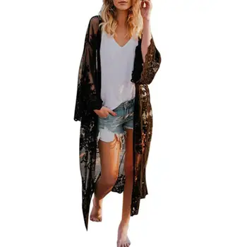 

Fashion Summer Women Mesh Lace Long Sleeve Smock Cardigan Beach Sunscreen Top