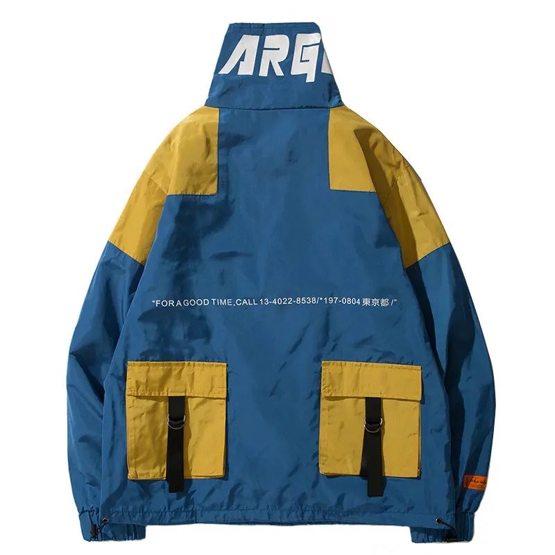 

YK Hip Hop Jacket Windbreaker Men Japan Harajuku Multi Pockets Jacket Coat Retro Vintage Casual Track Jacket Streetwear 2019 Aut