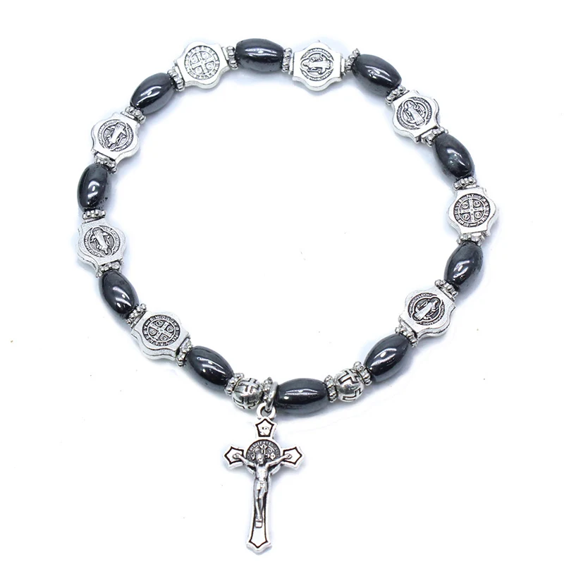 CHAPELET,Saint Benedict--Chapelet vierge en perles de pierre noire ...