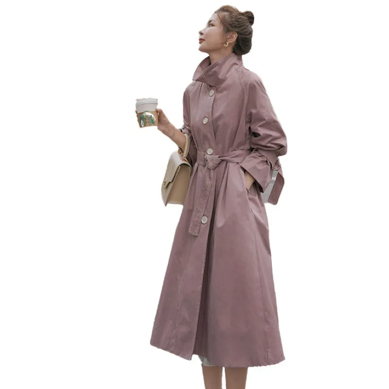 

Autumn 2019 New Style Waist Hugging Slimming Lace-up Popular Mid-length British-Style Single-Breasted Stand Collar Women's Small