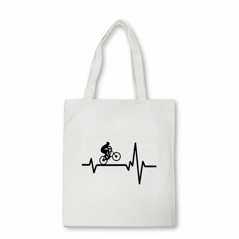 Mountain Bike Heartbeat Funny MTB Dirt Bike canvas bag Fashion Teenager Students sports Shoulder Handbags Shopping Bags
