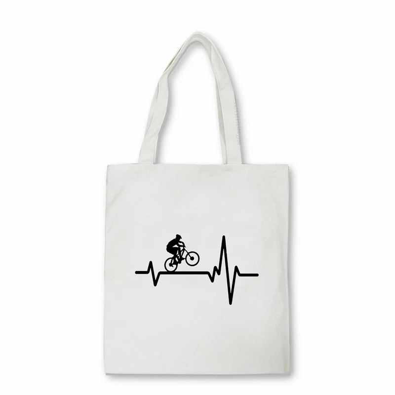 Mountain Bike Heartbeat Funny MTB Dirt Bike canvas bag Fashion Teenager Students sports Shoulder Handbags Shopping Bags fashion funny frog print canvas shoulder tote bag for women handbags eco reusable shopping bag vintage fashion ulzzang bags