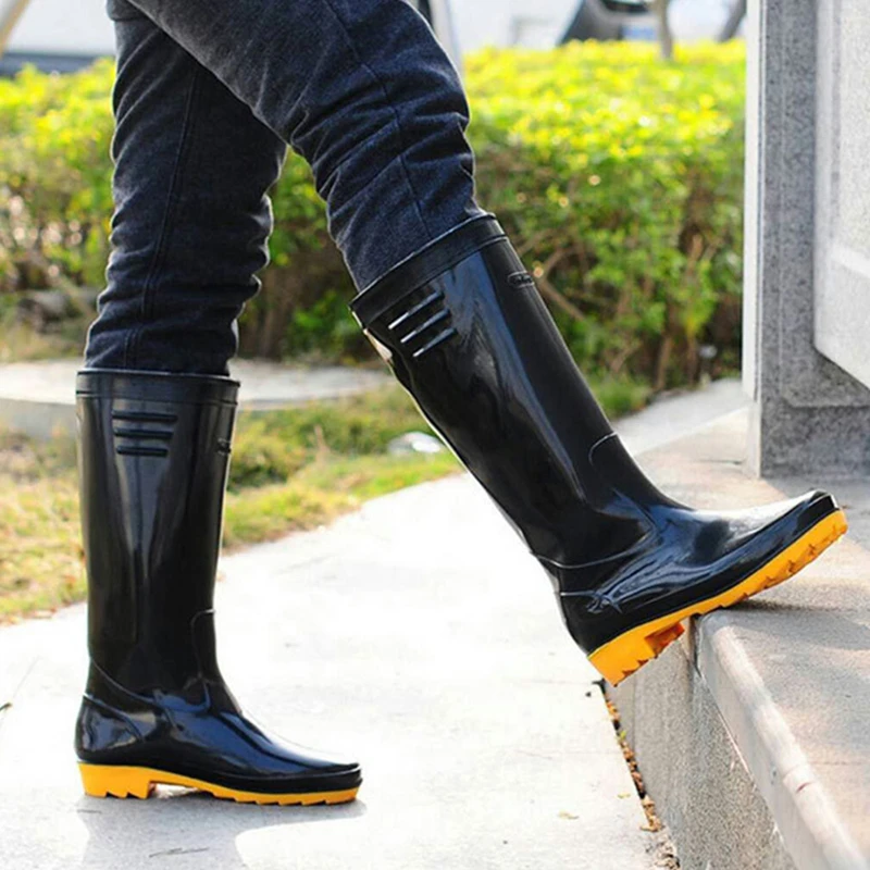 Botas largas antideslizantes para hombre, zapatos impermeables de alta lluvia, para jardín, granja, agua de barro, PVC, botas de rodilla de goma para _ - AliExpress Mobile