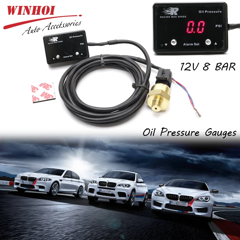 

Oil Pressure Gauges with Sensor 12V 8 BAR RED Led Digital Display Universal Car Oil Pressure Gauge Digital PSI OPM Gauge Meter